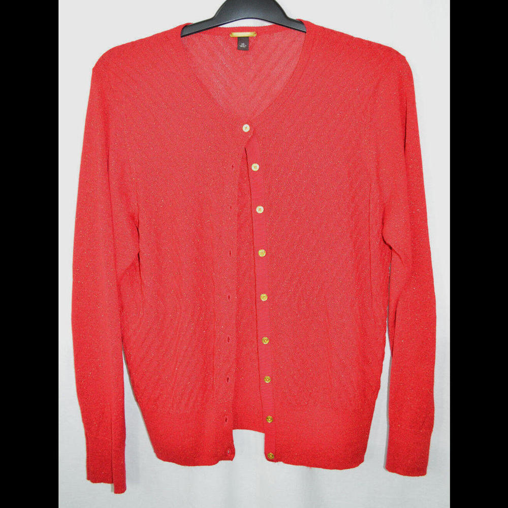 Dana Buchman Dressy Sweater Cardigan Red w/Gold Fibers/Buttons Women's XL